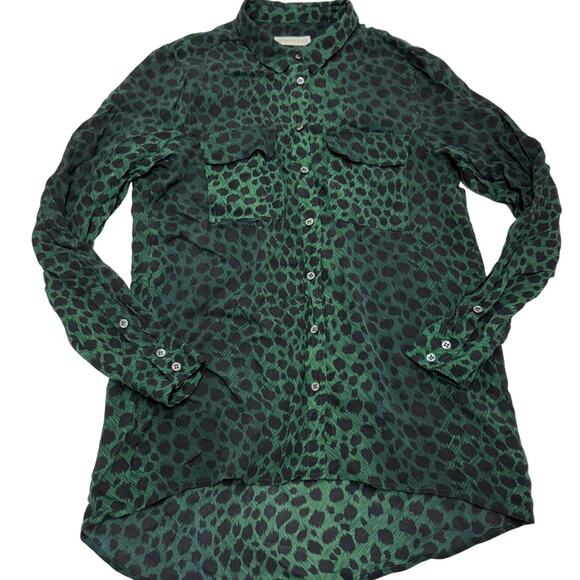 Whistles Top Womens 4 Green Animal Print Button Down Blouse Silk Tunic - Picture 1 of 8